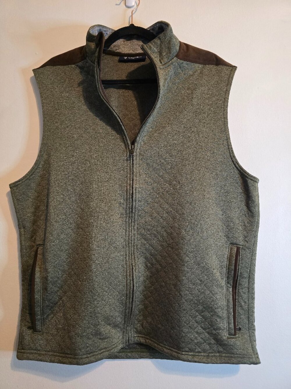 Men's Cremieux Quilted Vest - Green and Brown - Size Large